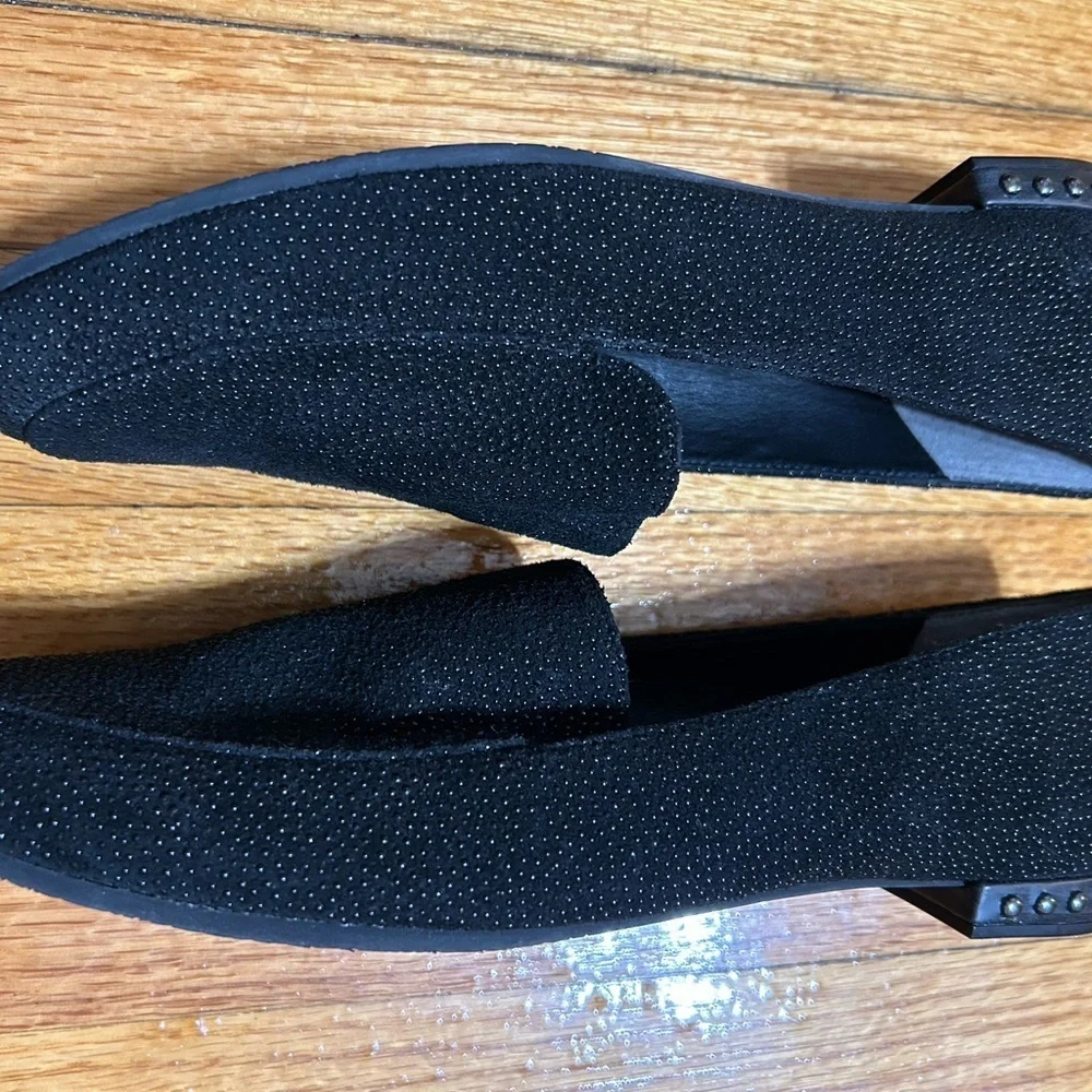 Adrianna Papell ‎ Loafer Black Leather Studded Heel Almond Toe Shoe Size 8